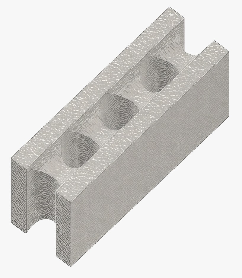 Bloque Ecobrico mostrando textura de poliestireno expandido y huecos verticales